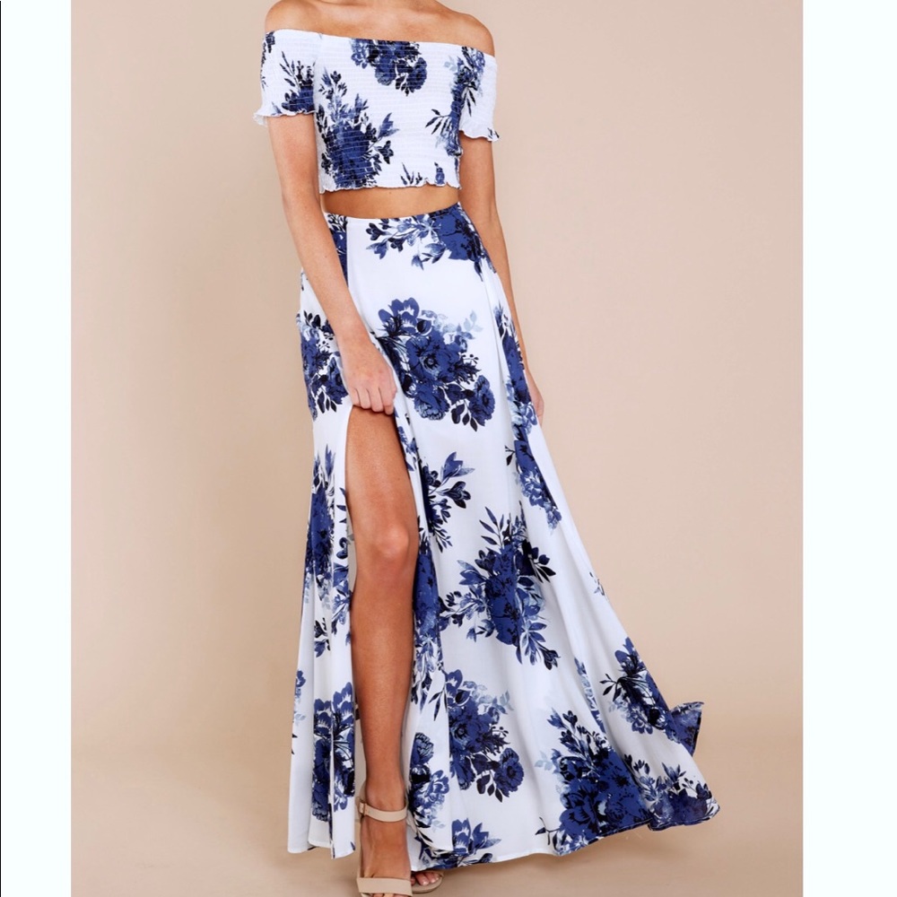 Floral 2 piece Set - Smocked Crop Top + Maxi Skirt